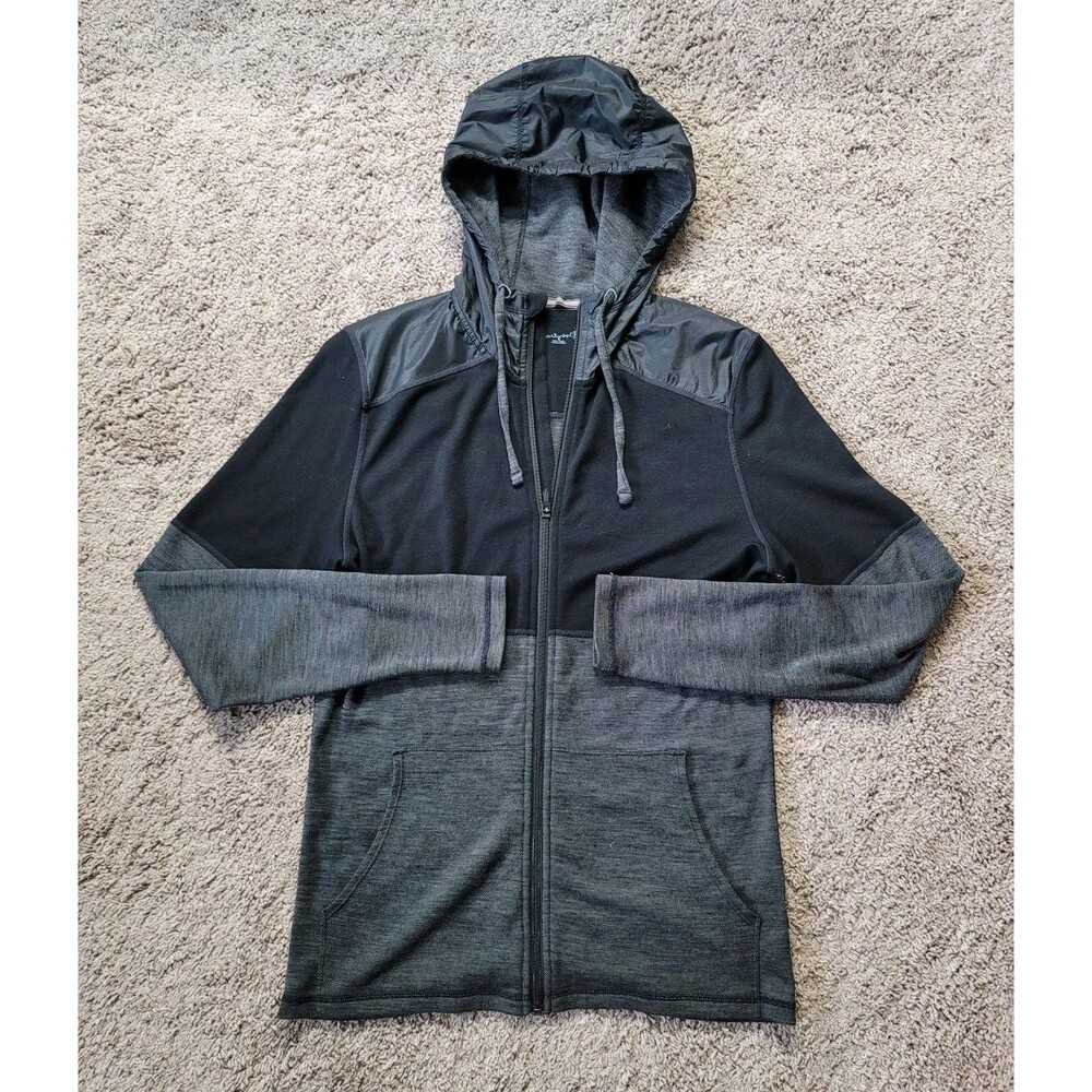 Smartwool Full Zip Hoodie Mens M Black Gray Merino Wool Colorblock SW016057